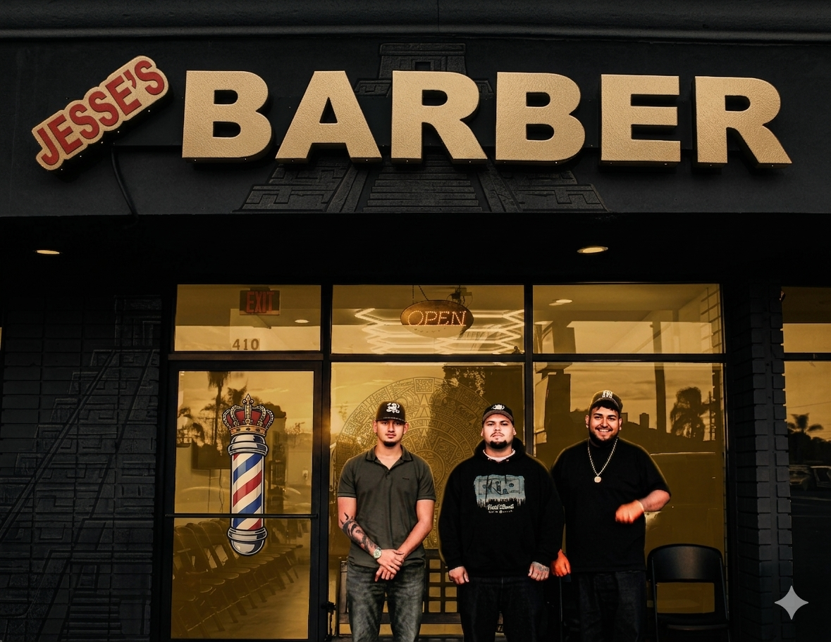 Jesse's Barbershop storefront with the team at 410 N State College Blvd, Anaheim